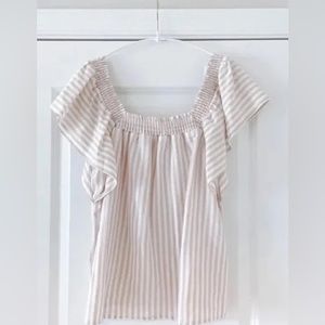A New Day Beige Striped Linen Blouse